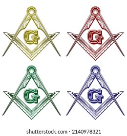 Masonic Freemasonry Emblem Vector Illustration. The Masonic Square And Compass Symbol Isolated On A White Background
