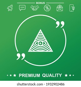 Masonic icon. Text inside quote symbol.