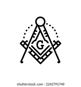 Masonic lodge symbol color line icon. Isolated vector element. Outline pictogram for web page, mobile app, promo
