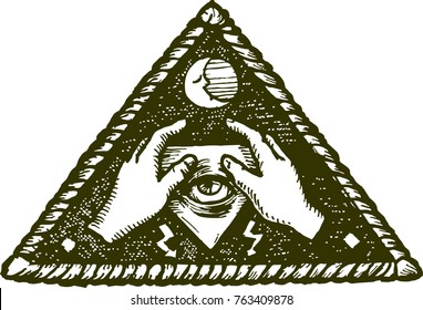Masonic pyramid with an eye. vector engraving on white background