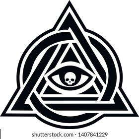 
masonic sign with eye in a triangle with a skull