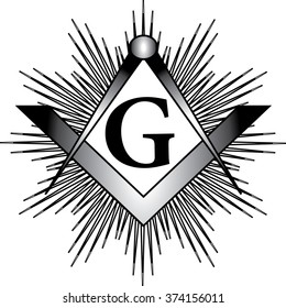 Masonic Square & Compass With G Letter And Rays