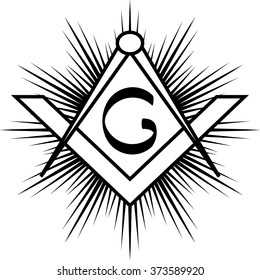 Masonic square & compass with rays