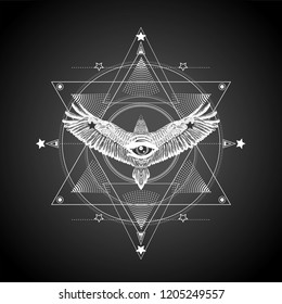 Masonic symbol.all seeing eye.Six pointed star.Ornamental composition with sacred geometry and eye providence.Vision of God Providence.Alchemy, spirituality,occultism.Conspiracy theory.tatto art