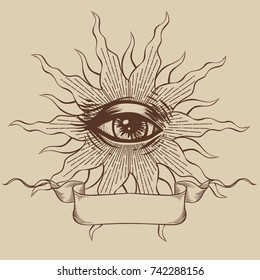 Masonic symbol. Seeing eye. Vector illustration with place for your text