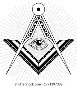 Masonic symbol. Sign of the Masson Lodge. New World Order. Sacred geometry, religion, spirituality, occultism. Vector image.