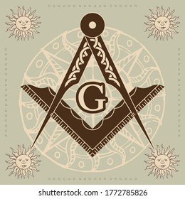 Masonic symbol. Sign of the Masson Lodge. New world order. Sacred geometry, religion, spirituality, occultism. Vector image.