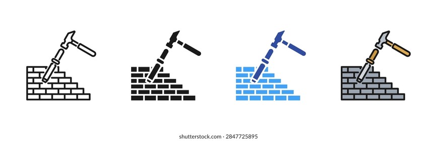 Masonry Contractor icon set multiple style collection