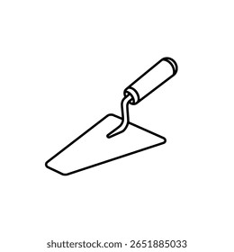 A masonry or garden trowel in a simple 3D isometric line art drawing. A minimalist tool icon for construction and gardening branding.