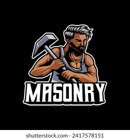Masonry with hammer character logo design for construction industry