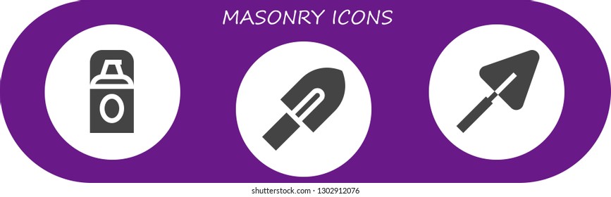  masonry icon set. 3 filled masonry icons.  Simple modern icons about  - Foundation, Trowel