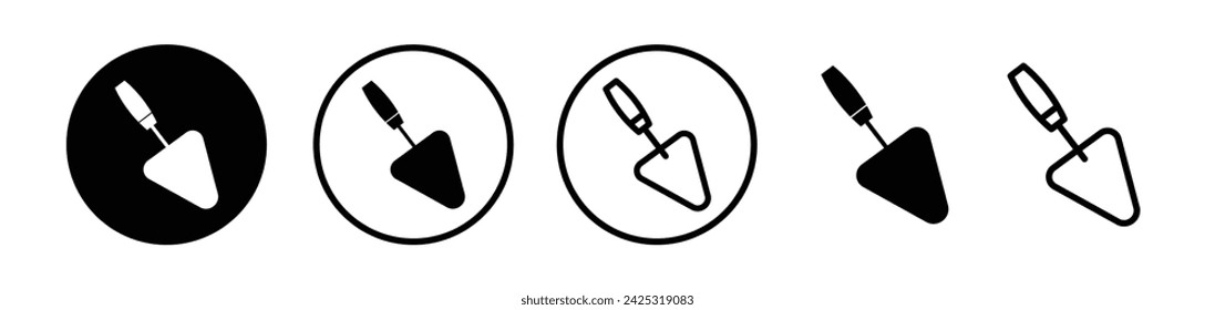 Icono de línea de instrumentos de mampostería. Icono de implementación de construcción en color blanco y negro.