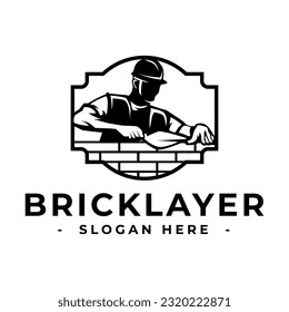 Masonry logo design template. Bricklayer logo vector. Construction logo