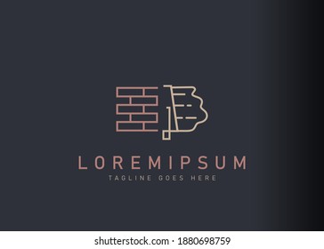 Masonry logo design. Vector illustration of cement plaster for wall construction icon design. Modern logo design with line art style.