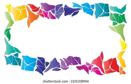 Masonry stonework style border. Abstract shapes mosaic colorful rainbow frame isolated on white background with empty space for text. Vector rainbow frame graphic design. Masonry style stonework