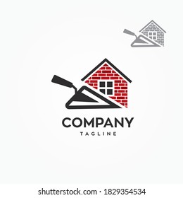 Masonry tool with brick layered construction house logo symbol vector graphic illustration template