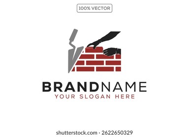 Masonry tool with brick layered construction house logo symbol vector 