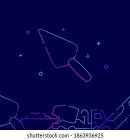 Masonry trowel gradient line vector icon, simple illustration on a dark blue background, construction, decoration and repair related bottom border.