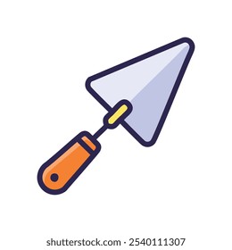 Masonry trowel icon. Construction tool, handy for plastering, tiling, or applying mortar. Represents precision and craftsmanship.