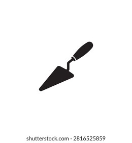 Masonry Trowel Solid Vector Icon. Professional black glyph symbol representing a bricklaying trowel for masonry, plastering, finishing, and construction applications.
