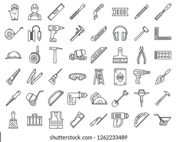 Masonry worker construction icon set. Outline set of masonry worker construction vector icons for web design isolated on white background