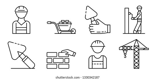 Masonry worker icons set. Outline set of masonry worker vector icons for web design isolated on white background