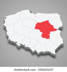 Masovia region location within Poland 3d isometric map