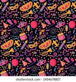 Masquarade Festive Party Cute Colorful Icons Seamless Vector Pattern