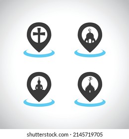 Masque Church Temple Pagoda Location Islam Christian Hindu Buddha Religion Icon Logo Vector