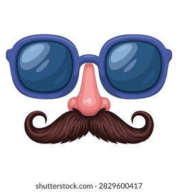 Masquerade accessory carnival glasses concept cartoon flat vector illustration moustache nose holiday festival clothing element isolated on beige background