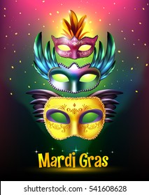 Masquerade Background Poster Realistic Set Glossy Stock Vector (Royalty ...