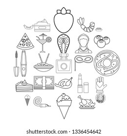 Masquerade ball icons set. Outline set of 25 masquerade ball vector icons for web isolated on white background