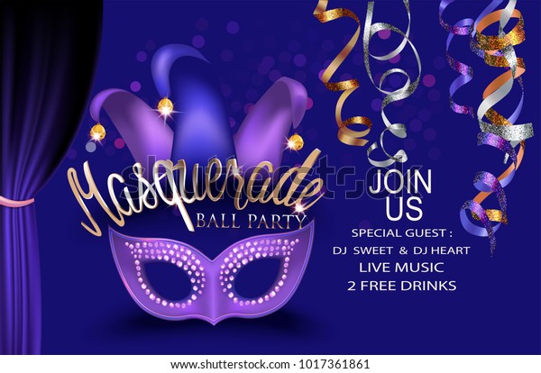 Masquerade Ball Party Purple Invitation Banner Stock Vector Royalty Free