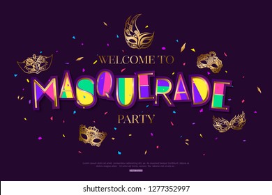 Masquerade in Brazil bright background decorated with masks