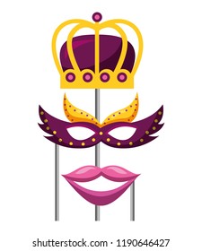 masquerade carnival festival crown mask and mouth in sticks