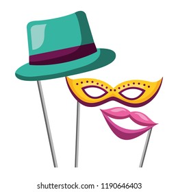 masquerade carnival festival hat mask mouth in sticks