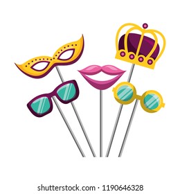 masquerade carnival festival mask crown glasses and mouth