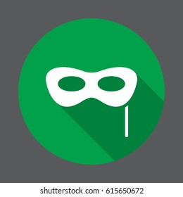 Masquerade, carnival mask flat icon. Round colorful button, circular vector sign with long shadow effect. Flat style design