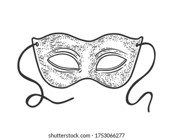 masquerade carnival mask sketch engraving vector illustration. T-shirt apparel print design. Scratch board imitation. Black and white hand drawn image.