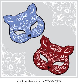 Masquerade cat's face masks. Vector illustration  