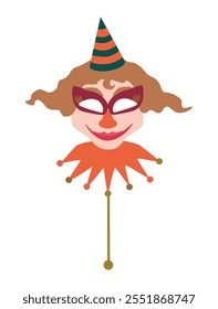 Masquerade clown mask laughing cheerful joyful, vector illustration isolated on white