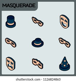 Masquerade color concept isometric icons