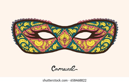 Masquerade colorful masks isolated on white for carnival.