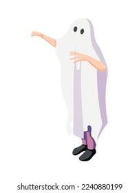 Masquerade cosplay isometric composition with isolated human character wearing festive costume vector illustration