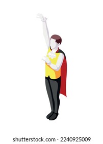 Masquerade cosplay isometric composition with isolated human character wearing festive costume vector illustration