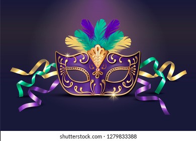 Masquerade decorative purple mask in 3d illustration