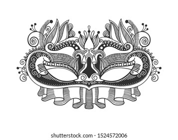 masquerade design element, venetian or mardy gras carnival mask with feathers, party invitation, invitation or flyer vector illustration