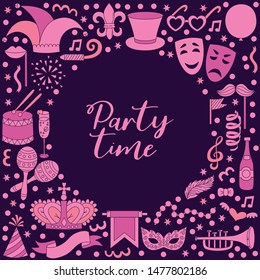 Masquerade festival party flat icons greeting card design template