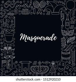 Masquerade frstival carnival doodle icons square vector frame decorative design