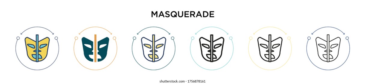 Masquerade icon in filled, thin line, outline and stroke style. Vector illustration of two colored and black masquerade vector icons designs can be used for mobile, ui, web